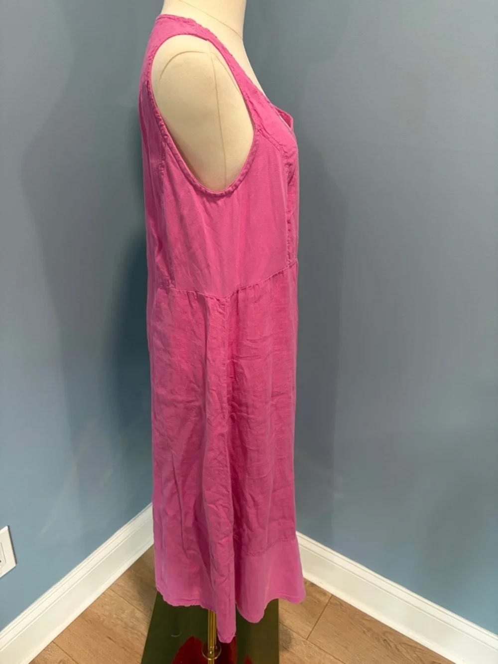 FLAX Pink Linen Sleeveless Midi Dress Size Small Made in Lithuania